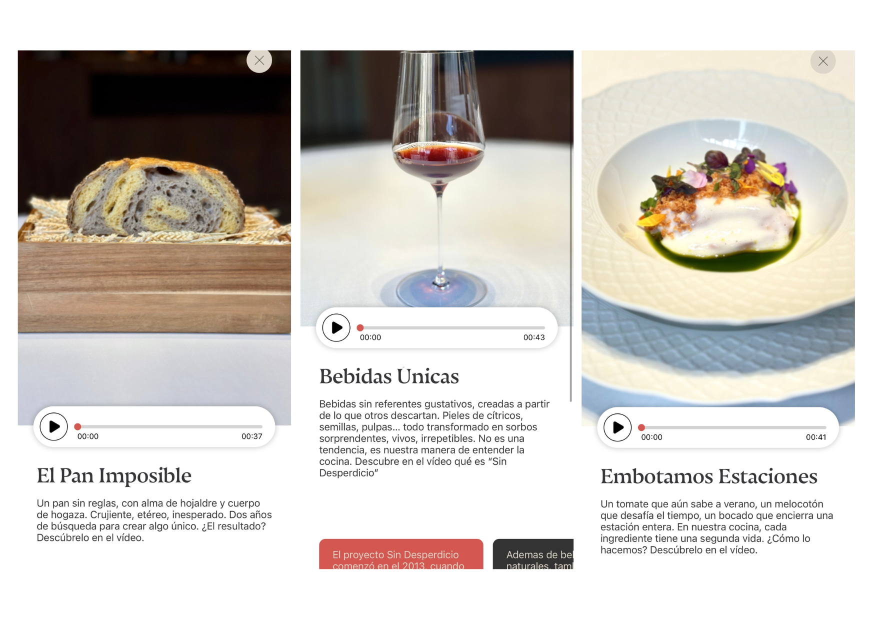 Pantallazos de la app de Ricard Camarena Restaurant